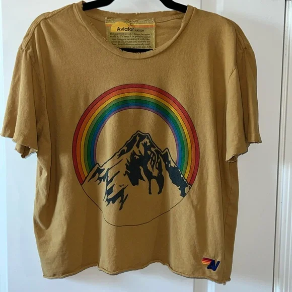 Aviator Nation Gold Rainbow Graphic Boyfriend Tee - Picture 2 of 6